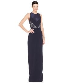 Theia Lace Inset V-Neck Column Evening Gown Dress at Walmart